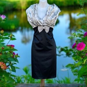 Saboroma little black satin black tie bow detail cocktail dress 10